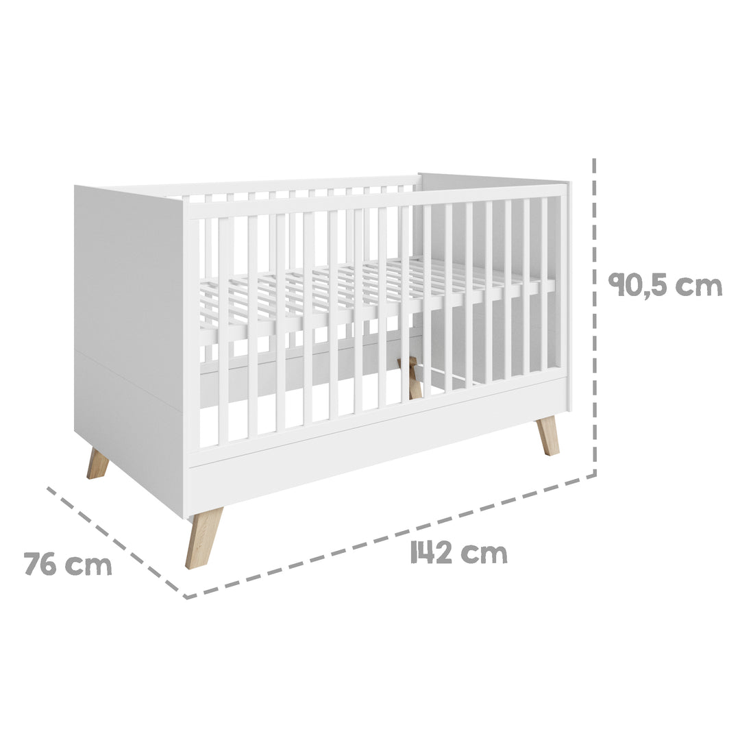 Möbelset 'Smile' 2-teilig - Kombi-Bett 70x140 + Wickelkommode - Artisan Eiche / Weiß