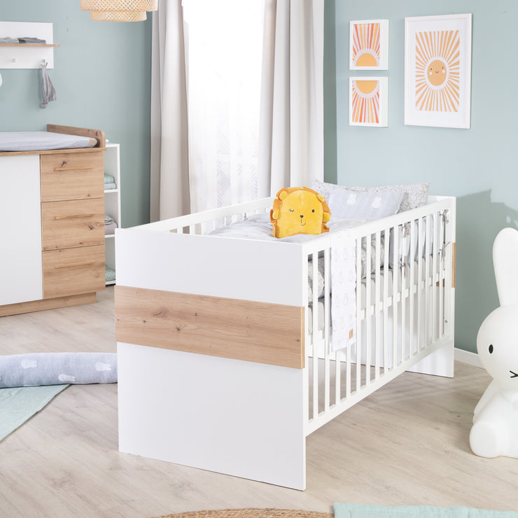 Set di mobili 'Lion 2 -Part - Compi Children's Bed 70x140 + Cambiamento tavolo largo - bianco - arredamento' artigiano quercia '