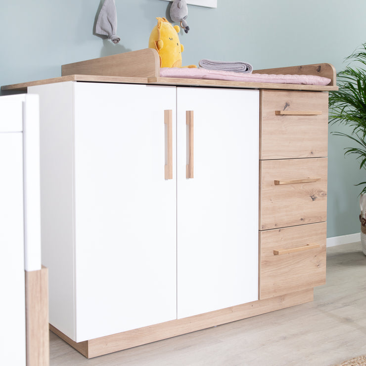 Set di mobili 'Lion 2 -Part - Compi Children's Bed 70x140 + Cambiamento tavolo largo - bianco - arredamento' artigiano quercia '