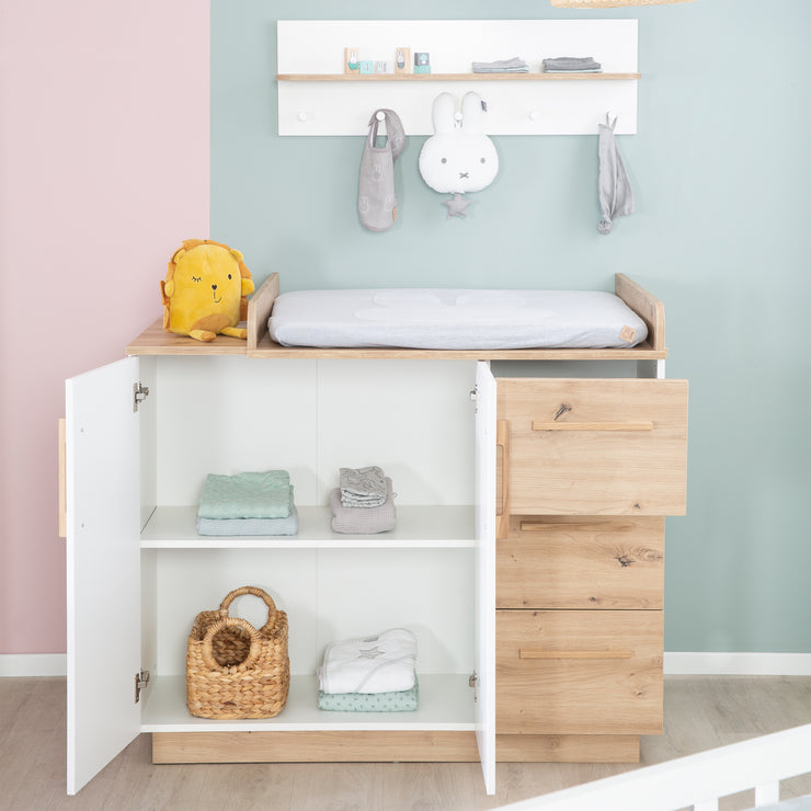 Set di mobili 'Lion 2 -Part - Compi Children's Bed 70x140 + Cambiamento tavolo largo - bianco - arredamento' artigiano quercia '
