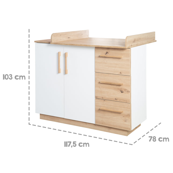 Set di mobili 'Lion 2 -Part - Compi Children's Bed 70x140 + Cambiamento tavolo largo - bianco - arredamento' artigiano quercia '