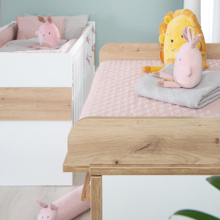 Set di mobili 'Lion 2 -Part - Compi Children's Bed 70x140 + Cambiamento tavolo largo - bianco - arredamento' artigiano quercia '