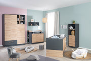 Set di mobili "Lenn" - Lettino 70x140 + Cassettiera fasciatoio - Antracite - Decoro 'Artisan Oak'