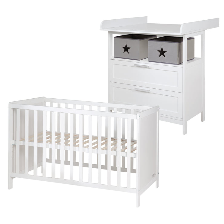 Chambre bébé duo "Hamburg" - Lit bébé 60x120 + Commode à langer - Blanc