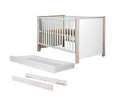 Bettset 'Olaf' inkl. Kombi-Bett 70 x 140 cm, Umbauseiten & Bettkasten, Luna Elm/weiß