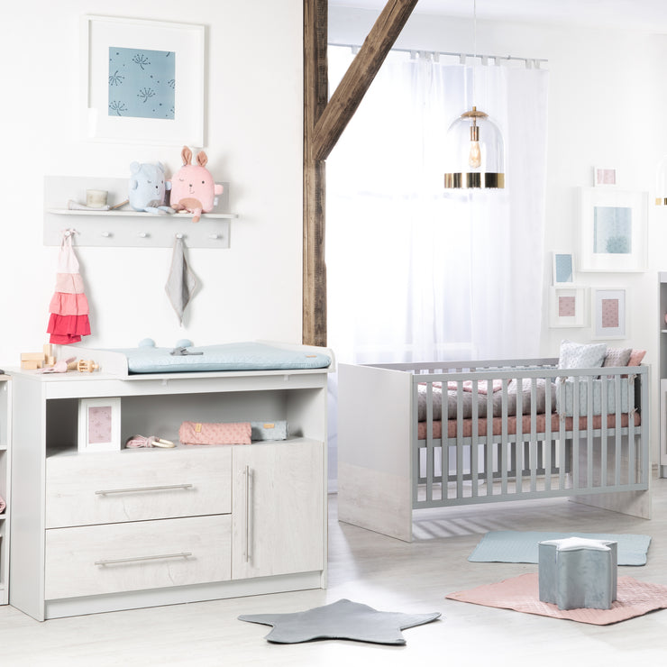 Chambre bébé "Maren 2" incl. lit bébé évolutif 70 x 140 cm et commode à langer, gris clair/blanc