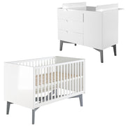 Juego de muebles para niños 'Retro 2', incluida la cama combi 70 x 140 cm y ping de envoltura ancha, blanco/gris