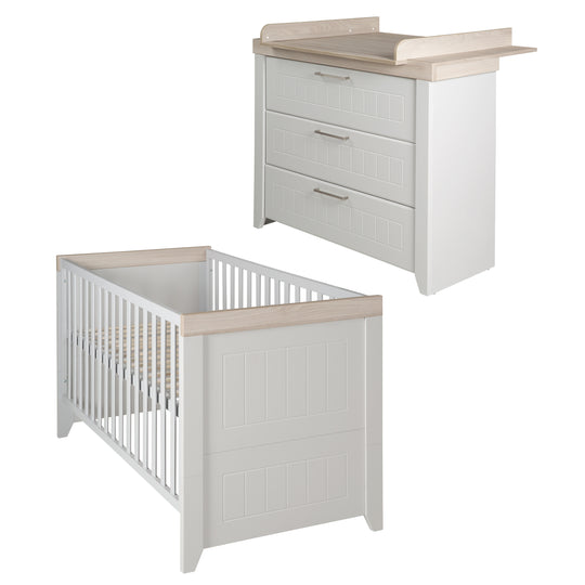 Children's Furniture Set 'Helene', including Baby/Children's Bed 70 x 140 cm & Wide Changing Table, Light Gray/Luna Elm