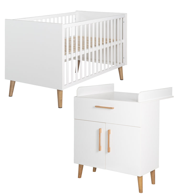 Ensemble de chambre "Mick", incl. lit bébé 70 x 140 cm et commode à langer, blanc/chêne doré