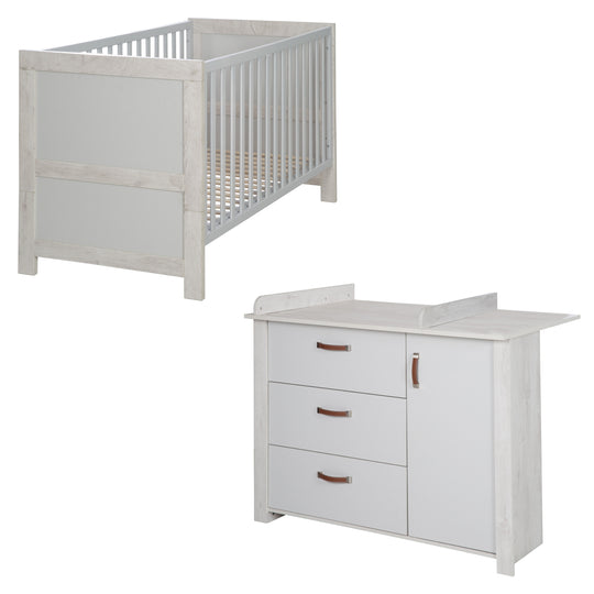 Cameretta per bambini 'Mila', comprensiva di lettino 70 x 140 cm e fasciatoio, grigio / bianco