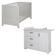 Children's room set 'Mila', including baby / children's bed 70 x 140 cm & changing table, gray / white