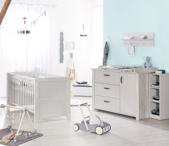 Cameretta per bambini 'Mila', comprensiva di lettino 70 x 140 cm e fasciatoio, grigio / bianco