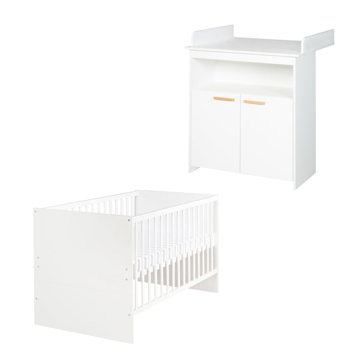 Ensemble de meubles "Anton" avec lit bébé évolutif 70x140 et commode à langer en blanc