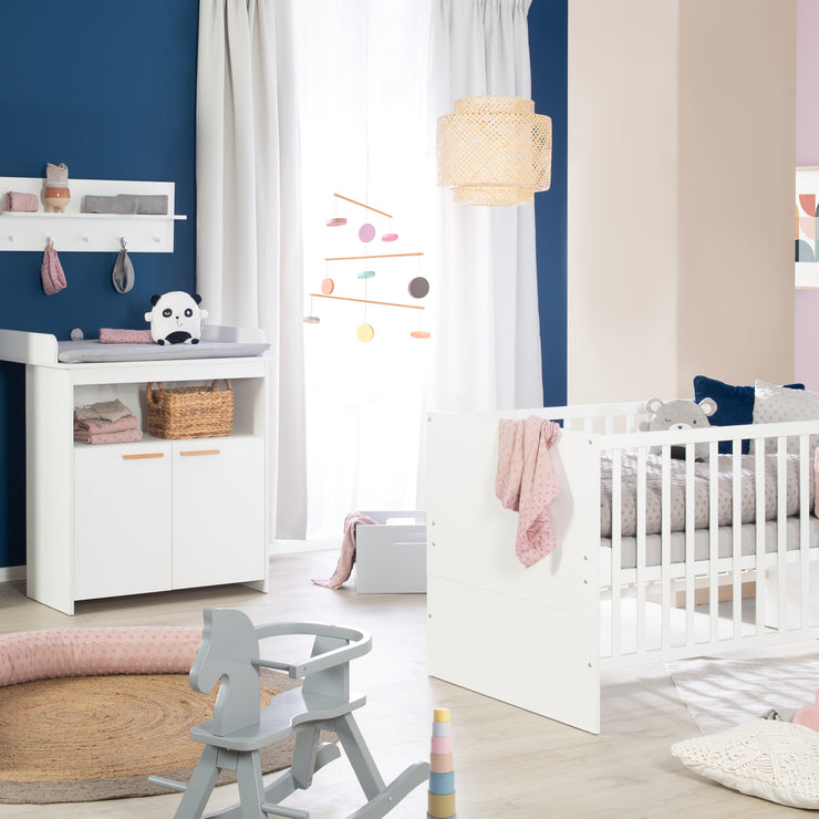 Ensemble de meubles "Anton" avec lit bébé évolutif 70x140 et commode à langer en blanc