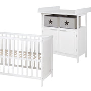 Chambre bébé duo "Hamburg" - 2 en 1 lit bébé 60x120 + commode à langer 2 portes - Blanc