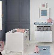 Chambre bébé duo "Hamburg" - 2 en 1 lit bébé 60x120 + commode à langer 2 portes - Blanc