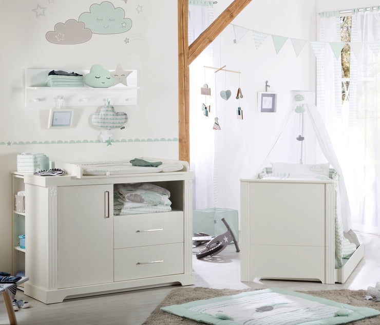 Kindermöbelset 'Maxi' weiß inkl. Kombi-Bett, 70 x 140 cm & breiter Wickelkommode