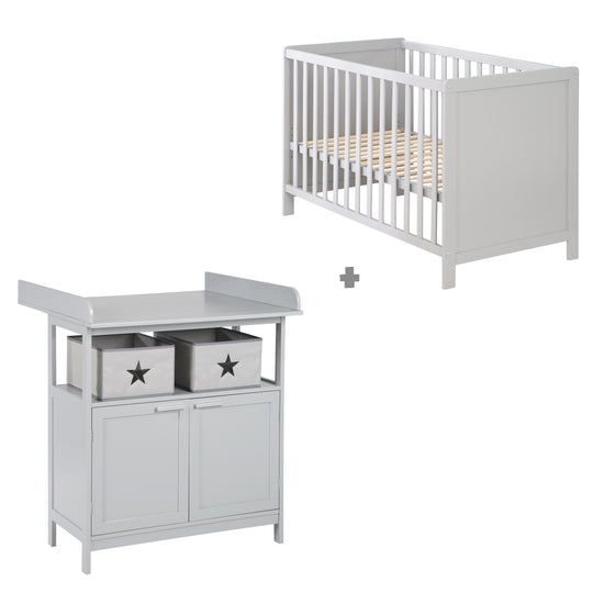 Möbelset 'Hamburg' - Baby- & Beistellbett 60x120 + Wickelkommode 2-türig - Taupe