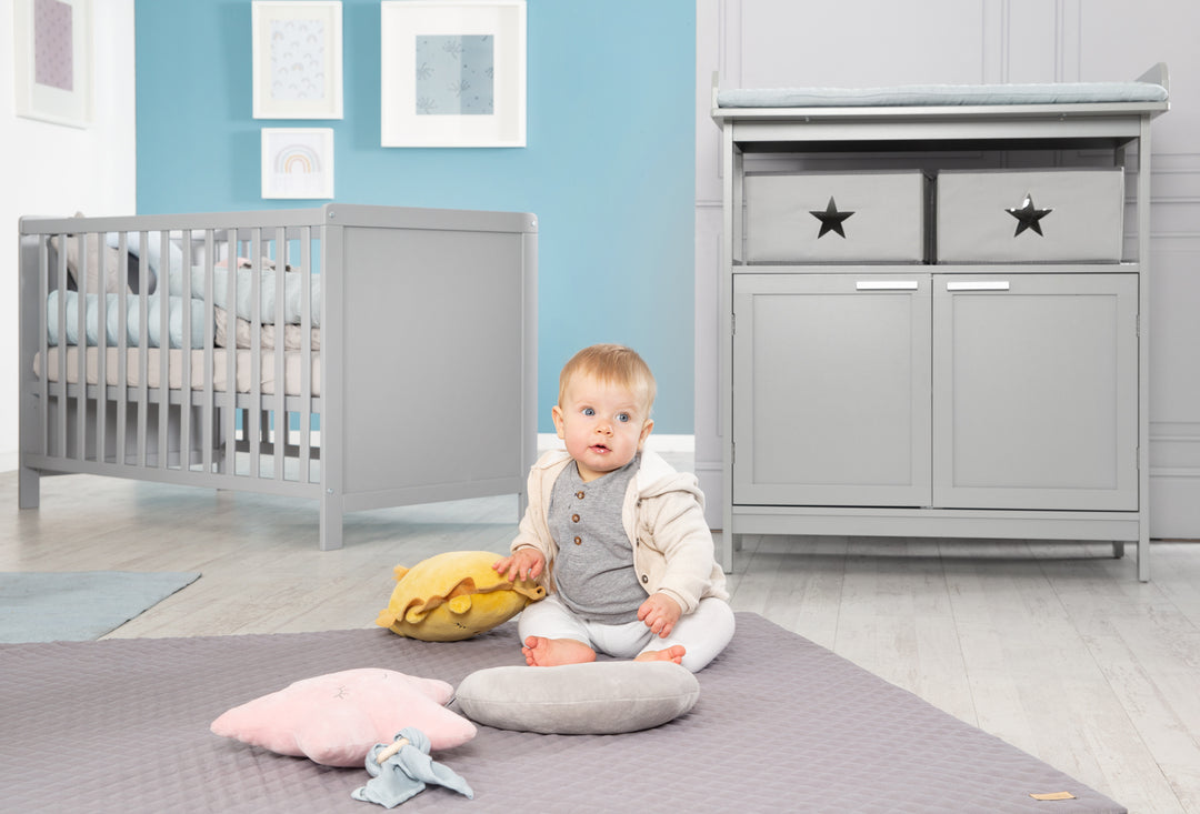 Möbelset 'Hamburg' - Baby- & Beistellbett 60x120 + Wickelkommode 2-türig - Taupe