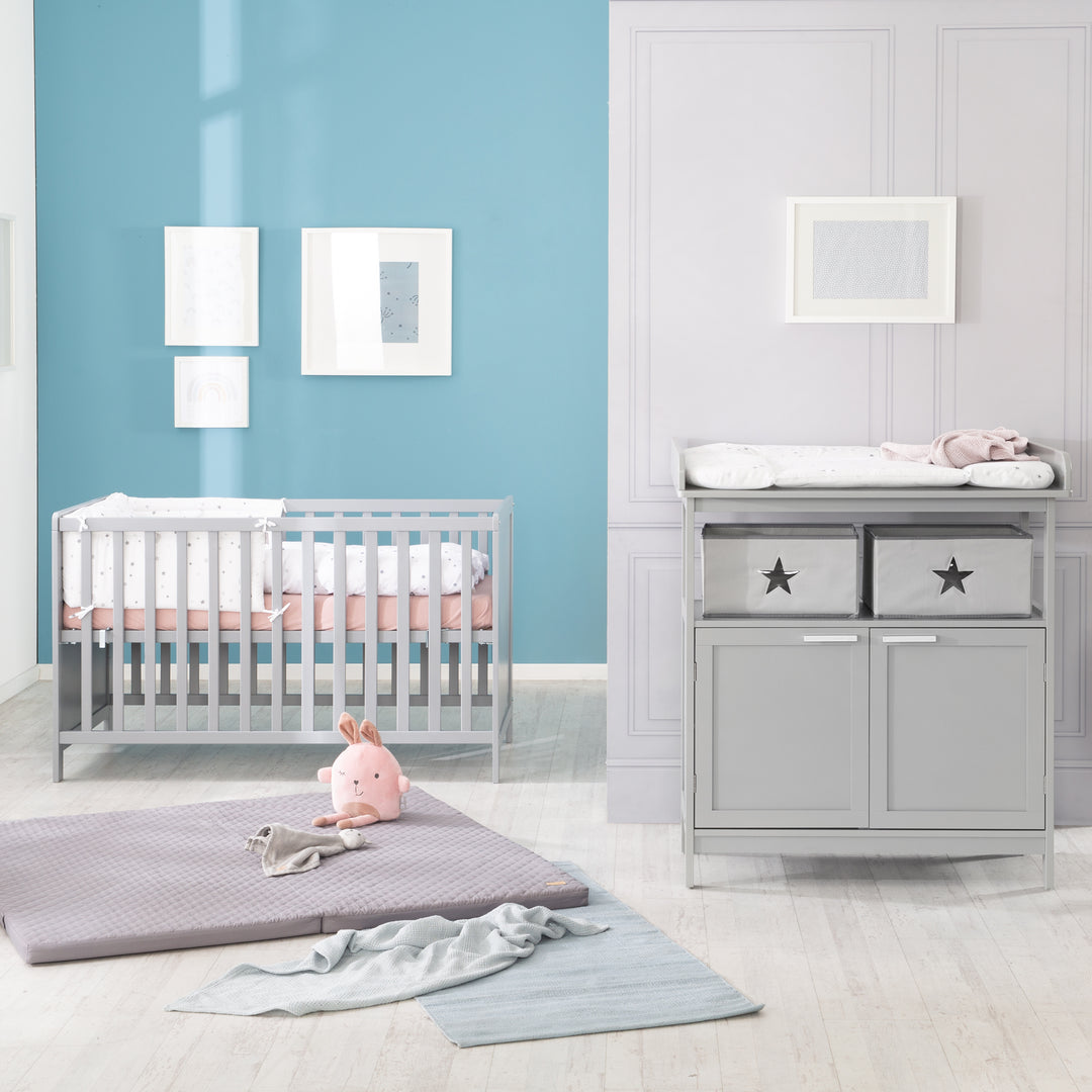 Möbelset 'Hamburg' - Baby- & Beistellbett 60x120 + Wickelkommode 2-türig - Taupe