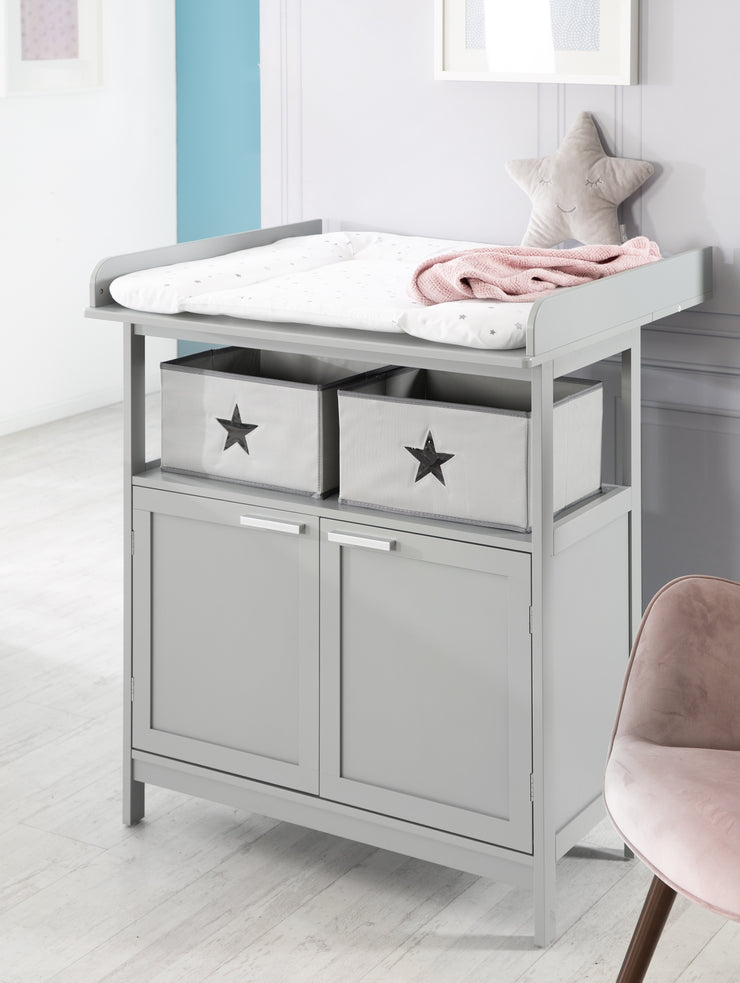 Chambre bébé duo "Hamburg" - 2 en 1 lit bébé 60x120 + commode à langer 2 portes - Taupe