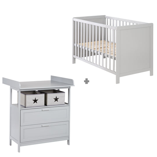 Möbelset 'Hamburg' - Baby- & Beistellbett 60x120 + Wickelkommode - Taupe