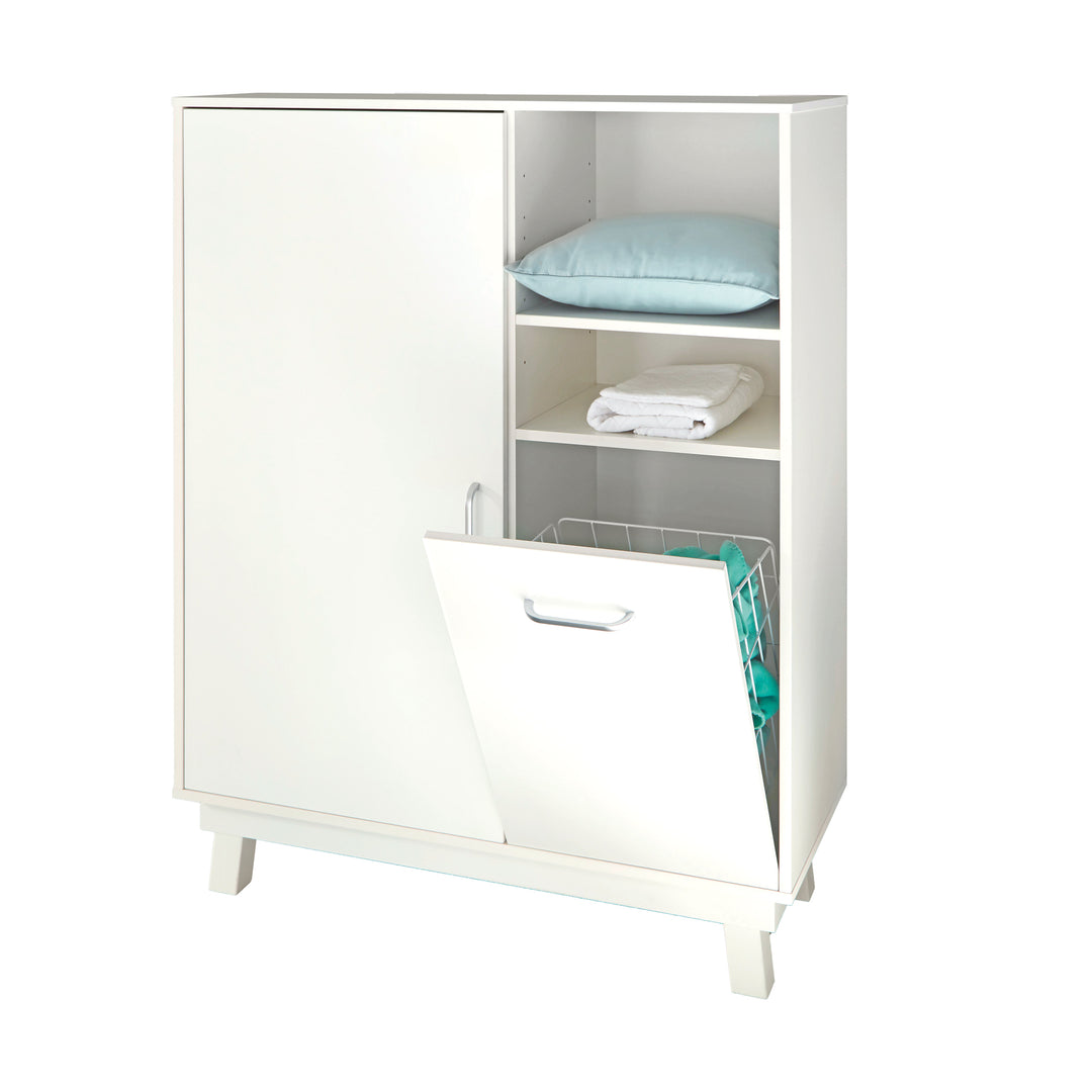 Highboard 'Nordic Weiss', autonomo incluso il cesto del bucato, scaffale bianco per le stanze per bambini e bambini
