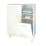 Highboard "Nordic weiss", scaffale a terra con cesto per la biancheria, scaffale bianco per la stanza del bambino