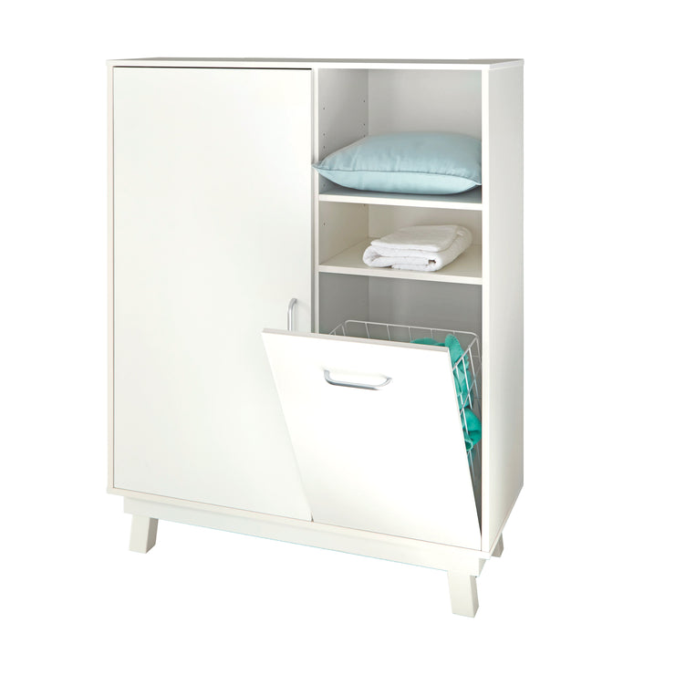 Highboard 'Nordic weiss', estante incl. cesta de lavandería, estante blanco para habitación de bebé y niños