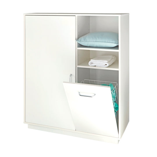 Highboard 'Nordic Weiss', autonomo incluso il cesto del bucato, scaffale bianco per le stanze per bambini e bambini