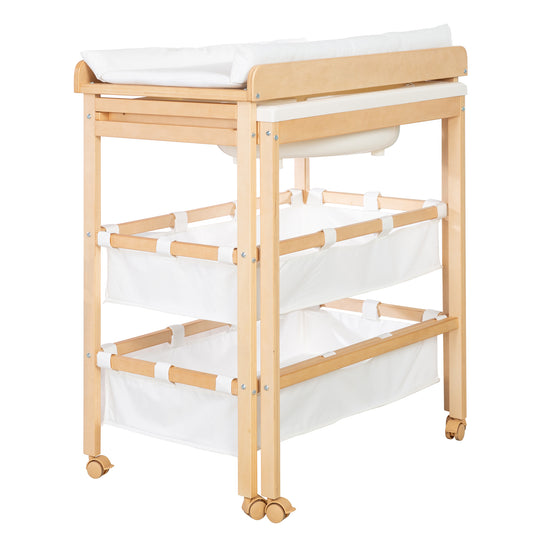 Table à langer extensible avec baignoire 'Baby Pool' - Matelas à langer incluse - Bois naturel / blanc