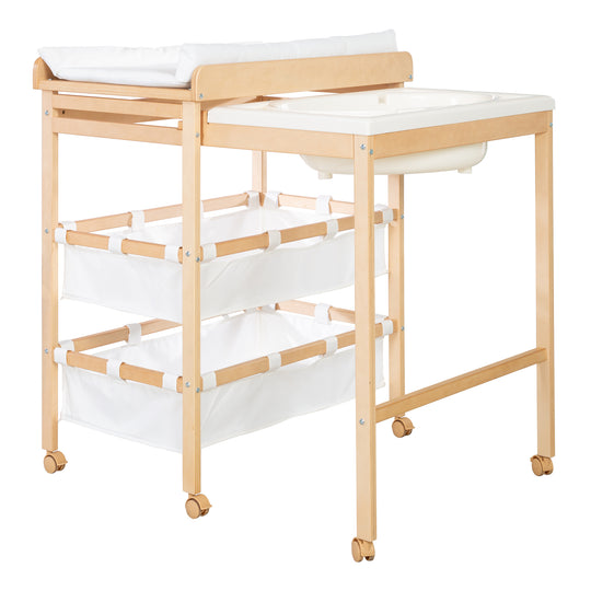 Table à langer extensible avec baignoire 'Baby Pool' - Matelas à langer incluse - Bois naturel / blanc