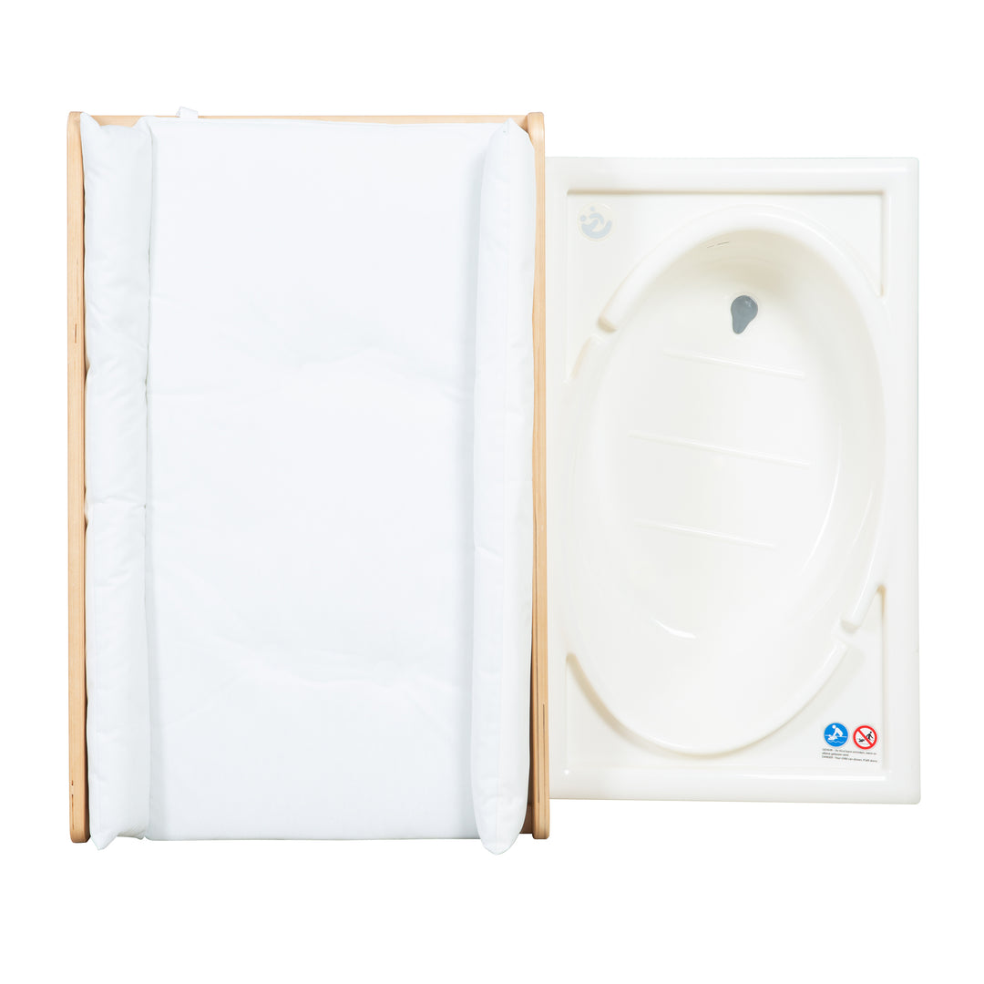 Table à langer extensible avec baignoire 'Baby Pool' - Matelas à langer incluse - Bois naturel / blanc