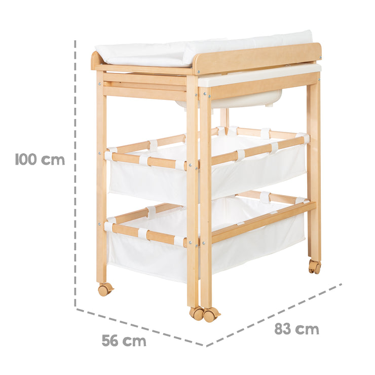 Combi baignoire et changement "Baby Pool", table à enrouler avec baignoire, bois natur, appui blanc