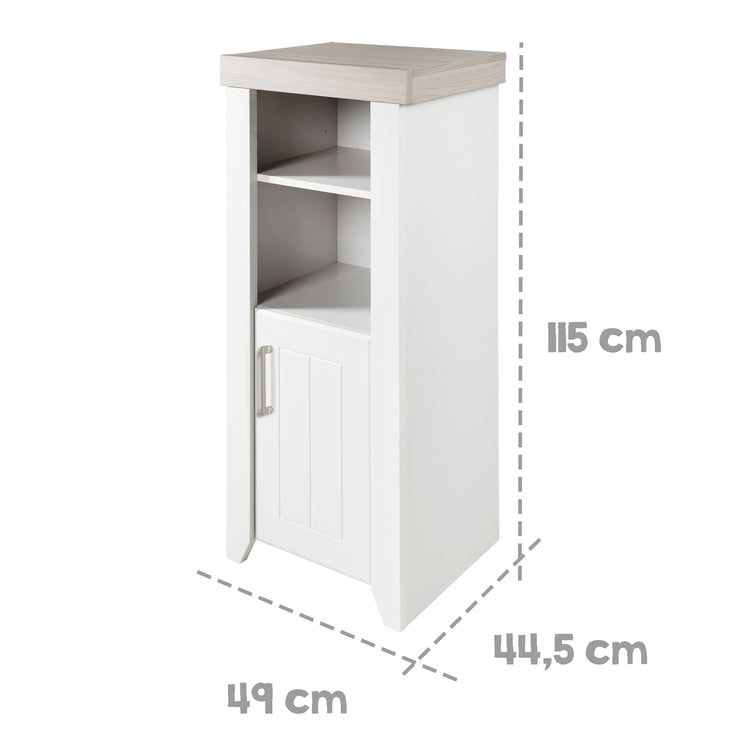 Estantería independiente "Wilma" con tecnología de cierre suave, frentes fresados y panel superior en decoración "Luna Elm"