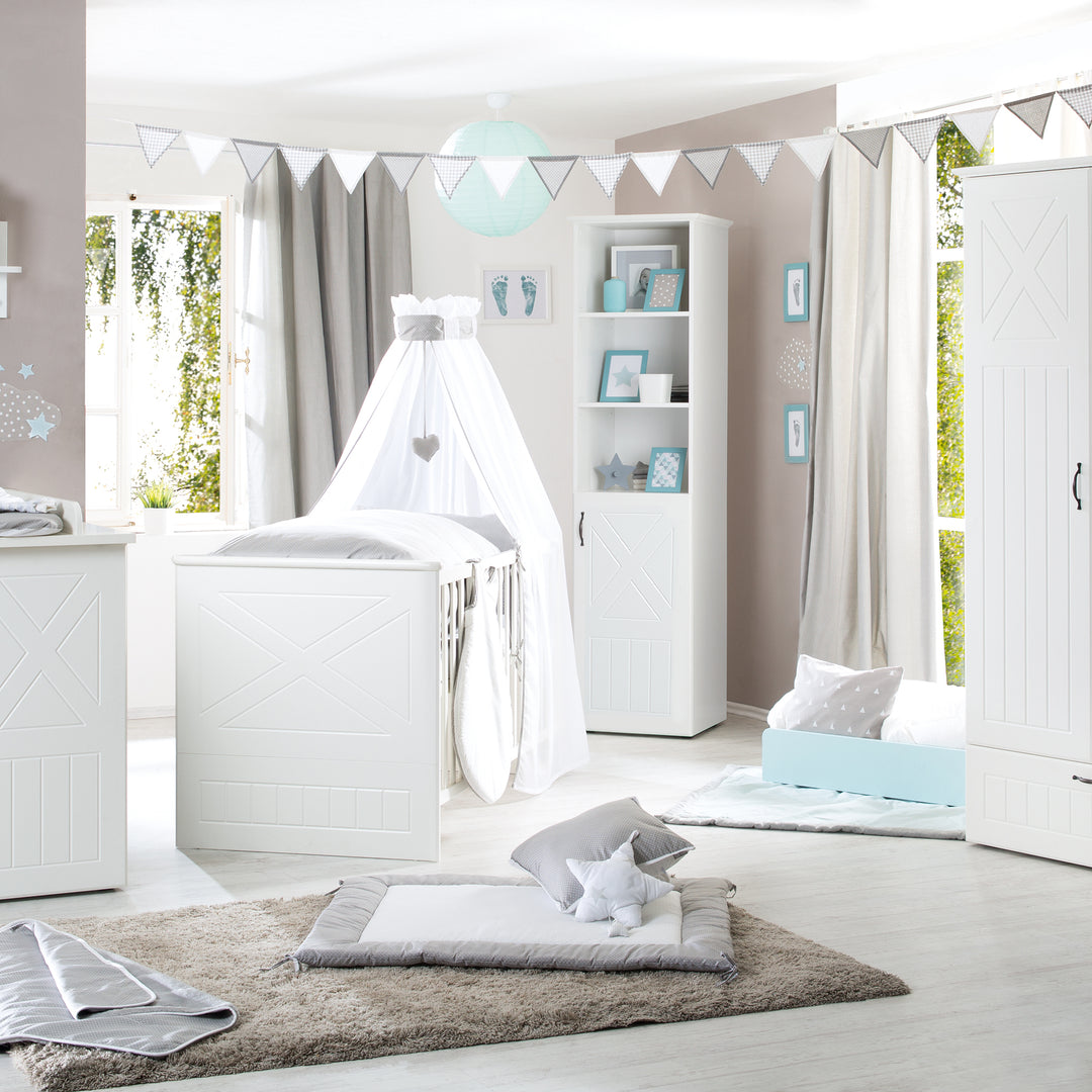 Ripiano 'Constantin', bianco, mensola in legno per camera per bambini, tecnologia soft close, mobili per bambini/bambini