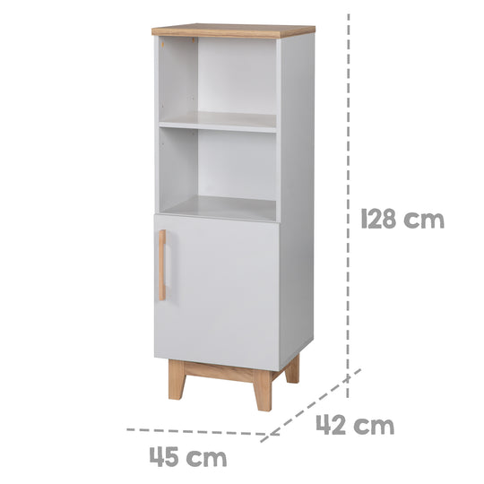Scaffale in piedi 'Caro', in legno per cameretta e stanza dei bambini, con tecnologia Soft-Close, grigio chiaro / rovere dorato