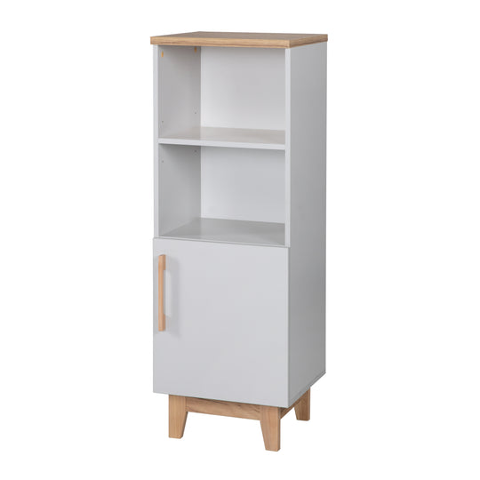Scaffale in piedi 'Caro', in legno per cameretta e stanza dei bambini, con tecnologia Soft-Close, grigio chiaro / rovere dorato