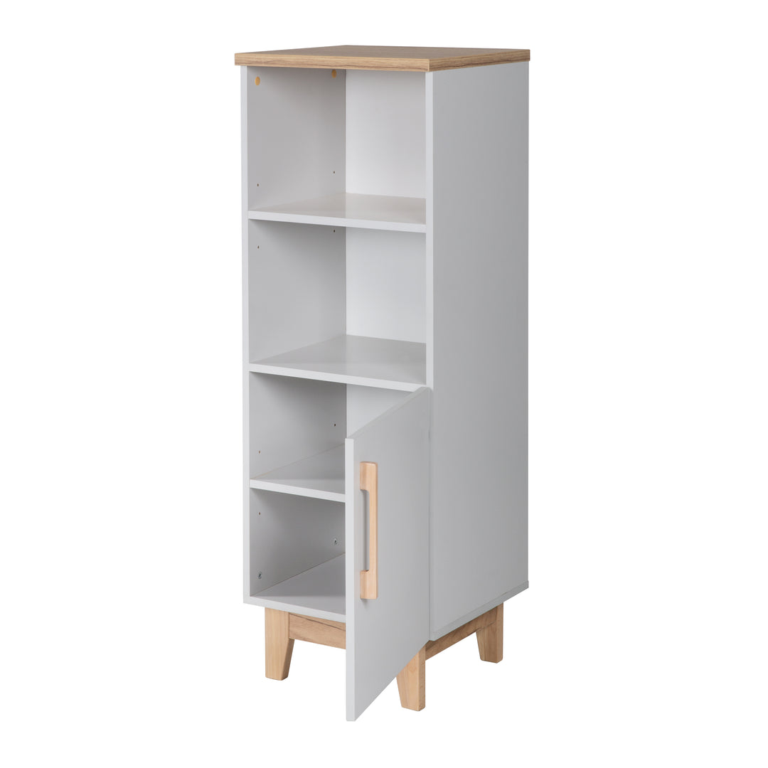 Scaffale in piedi 'Caro', in legno per cameretta e stanza dei bambini, con tecnologia Soft-Close, grigio chiaro / rovere dorato