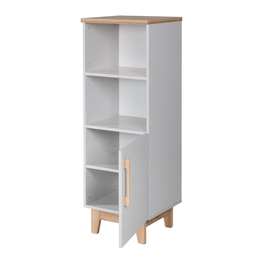 Scaffale in piedi 'Caro', in legno per cameretta e stanza dei bambini, con tecnologia Soft-Close, grigio chiaro / rovere dorato