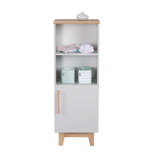 Scaffale in piedi 'Caro', in legno per cameretta e stanza dei bambini, con tecnologia Soft-Close, grigio chiaro / rovere dorato