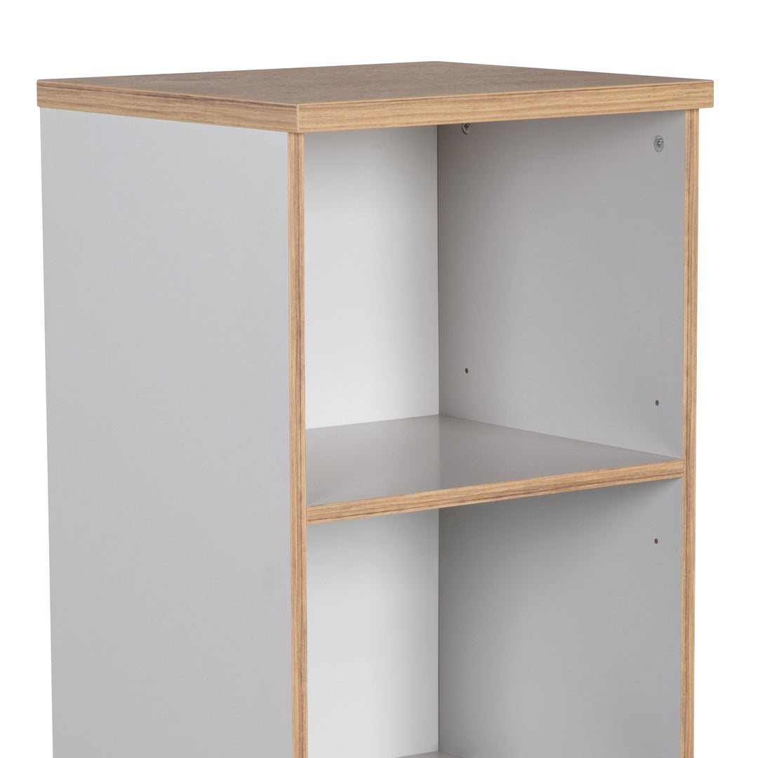 Scaffale in piedi 'Tobi', in legno per cameretta e stanza dei bambini, con tecnologia Soft-Close, grigio chiaro / rovere dorato
