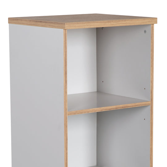 Scaffale in piedi 'Tobi', in legno per cameretta e stanza dei bambini, con tecnologia Soft-Close, grigio chiaro / rovere dorato