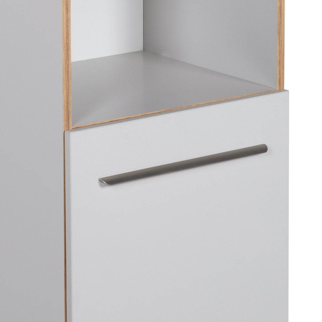 Scaffale in piedi 'Tobi', in legno per cameretta e stanza dei bambini, con tecnologia Soft-Close, grigio chiaro / rovere dorato
