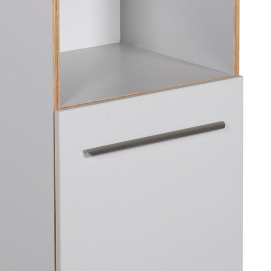 Scaffale in piedi 'Tobi', in legno per cameretta e stanza dei bambini, con tecnologia Soft-Close, grigio chiaro / rovere dorato