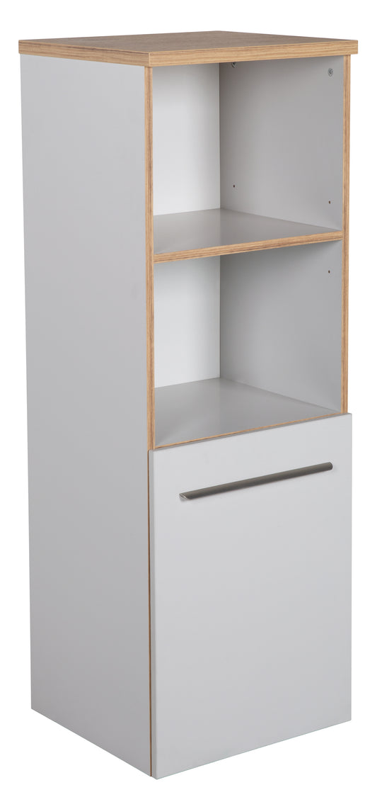 Scaffale in piedi 'Tobi', in legno per cameretta e stanza dei bambini, con tecnologia Soft-Close, grigio chiaro / rovere dorato