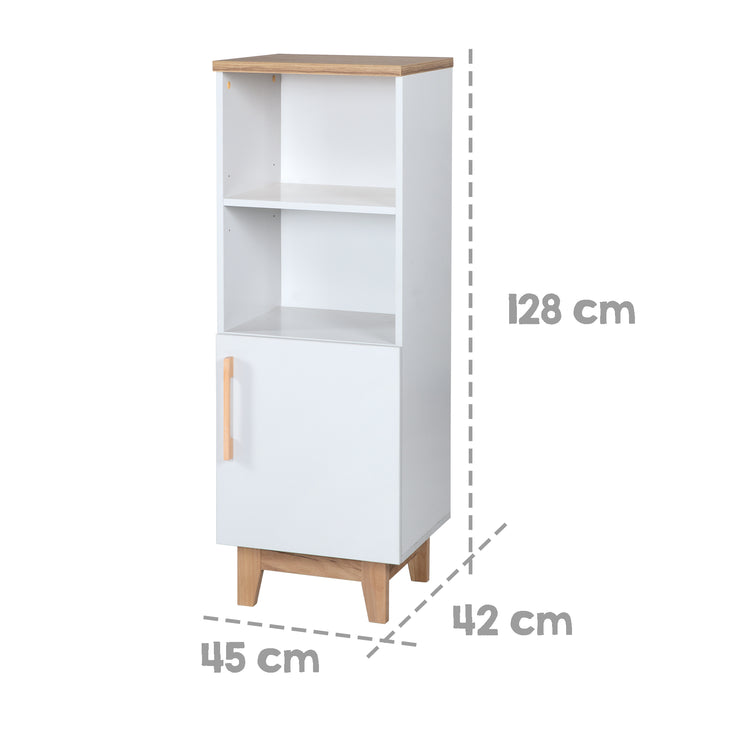 Standregal 'Finn', Holzregal für Baby-/Kinderzimmer, Soft-Close-Technik, weiß/ Goldeiche