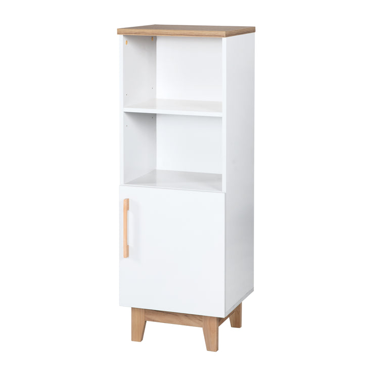 Étagère sur pied "Finn" blanc, en bois, technologie à fermeture progressive, blanc/chêne doré