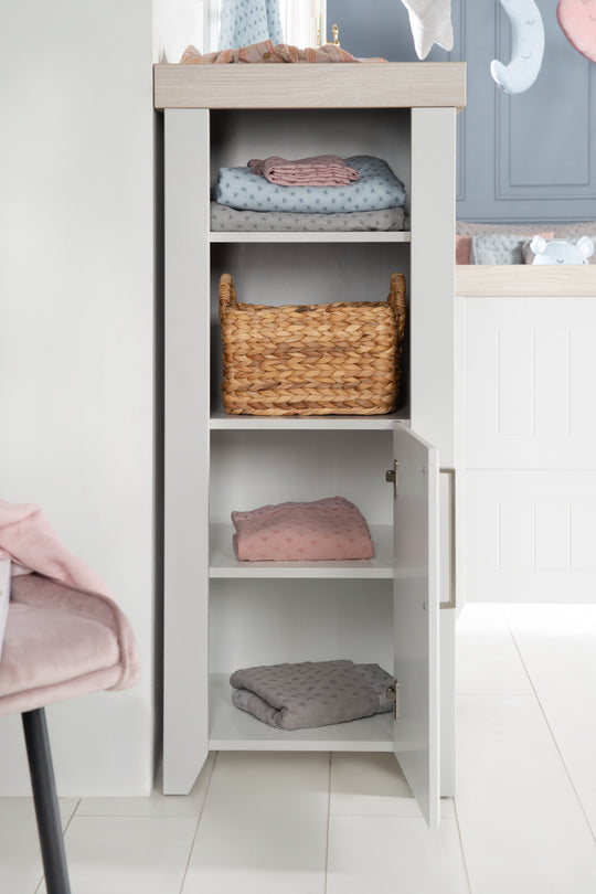 Libreria 'Helene', in legno per camerette, con sistema soft-close, color grigio chiaro/Luna Elm