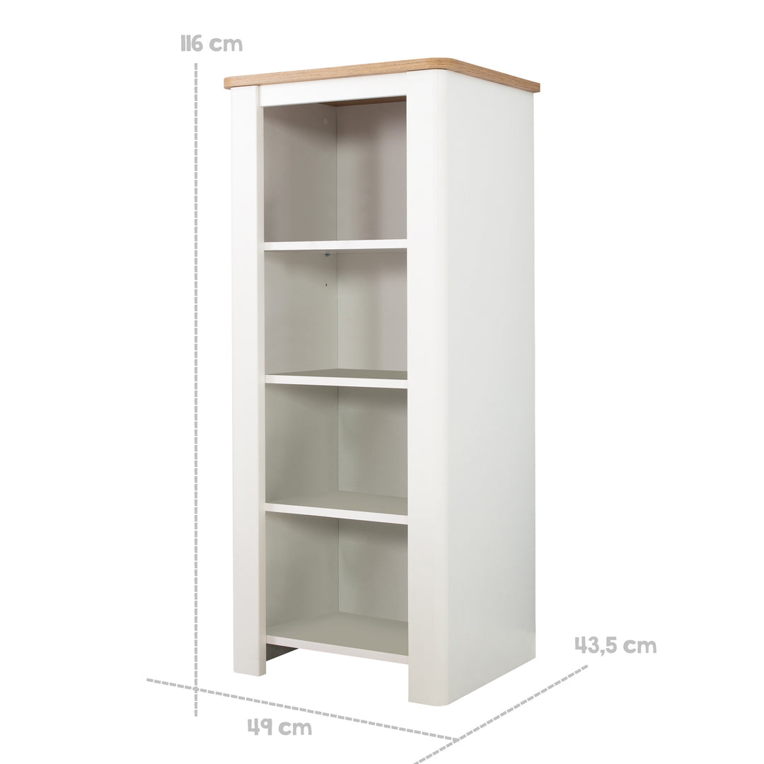 Estantería 'Ava', 4 compartimentos abiertos, cuerpo en 'blanco', corona en decoración de tendencia 'roble artesano'